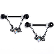 14G 9/16 Aurora Gem Black Gothic Butterfly Dangle Nipple Ring Set