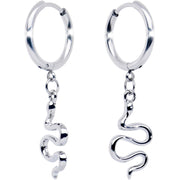 Stainless Steel Hinged Huggie Hoop Snake Dangle Earrings
