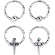 16G 3/8 Dagger Design Green BCR Captive Ring Set of 4