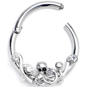 16G 3/8 Clear Gem Scrolling Elegance Hinged Segment Ring