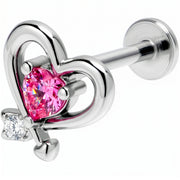 16G 5/16 Pink CZ Gem Internally Threaded Wrapped Heart Labret