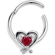16G 3/8 Red CZ Gem Wrapped In Heart Hinged Segment Ring
