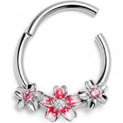 16G 3/8 Pink Clear Gem Perfect Flowers Hinged Segment Ring