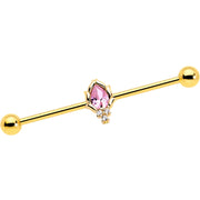 14G Pink CZ Gem Gold Tone Style Fire Industrial Barbell 38mm