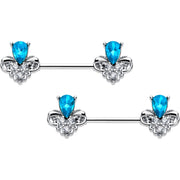 14G 9/16 Blue Gem Style Simplicity Barbell Nipple Ring Set