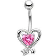 Pink CZ Gem Wrapped In Heart Belly Ring