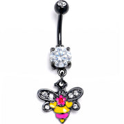 Clear CZ Gem Black Bright Bee Beauty Dangle Belly Ring