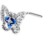 20G 7mm Clear Gem Fabulous Butterfly Blue L Shape Nose Ring