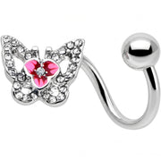 Clear Gem Fabulous Butterfly Pink Spiral Twister Belly Ring