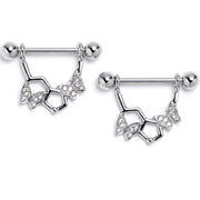 14G 9/16 Clear Gem Hexagon Butterfly Dangle Nipple Ring Set