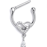 16G 5/16 Clear CZ Gem Asymmetrical Heart Dangle Cartilage Clicker