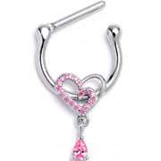 16G 5/16 Pink CZ Gem Asymmetrical Heart Dangle Cartilage Clicker