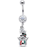 Red Clear Green Gem Opulent Snowman Holiday Dangle Belly Ring