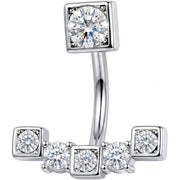 Clear CZ Gem Blocky Arch Double Mount Belly Ring