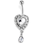 Clear Gem Double Heart Drama Dangle Belly Ring