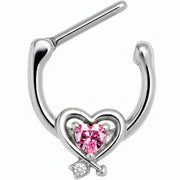 16G 5/16 Pink CZ Gem Wrapped in Heart Cartilage Clicker