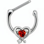 16G 5/16 Red CZ Gem Wrapped in Heart Cartilage Clicker