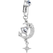 Clear Gem Moon Lover Dangle Clip On Fake Belly Ring