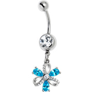 Clear Blue CZ Gem Bling Flower Glam Dangle Belly Ring