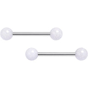 14G 9/16 Shimmer White Ends Barbell Nipple Ring Set