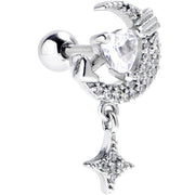 16G 1/4 Clear CZ Gem Moon Lover Cartilage Tragus Earring