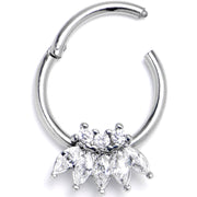 16G 3/8 Clear Gem Fashion Fan Hinged Segment Ring
