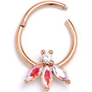 16G 3/8 Aurora Gem Rosy Tone Fashion Fan Mini Hinged Segment Ring