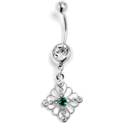Clear Green Gem Filigree Cross Rhombus Dangle Belly Ring