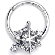 16G 3/8 Clear Gem Spiderweb Goth Hinged Segment Ring