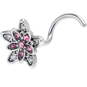20G 7mm Pink CZ Gem Snowflake Flower Left Side Nose Screw