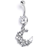 Clear Gem Flower Moon Dangle Belly Ring