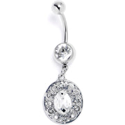Clear Gem Flower Oval Elegance Dangle Belly Ring