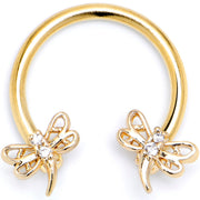 16G 3/8 Clear CZ Gem Gold Tone Dragonfly Deluxe Circular Barbell