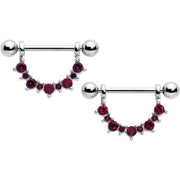14G 9/16 Red CZ Gem July Birthstone Dangle Nipple Shield Set