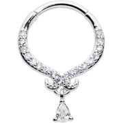 16G 3/8 Clear CZ Gem Elegant Curves Dangle Hinged Segment Ring