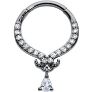 16G 3/8 Clear CZ Gem Black Elegant Curves Hinged Segment Ring
