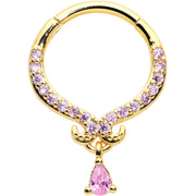 16G 3/8 Pink CZ Gem Gold Tone Elegant Curves Hinged Segment Ring