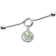 14G Clear Gem Cat Yellow Flowers Dangle Project Bar 38mm