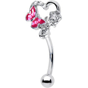 16G 5/16 Clear Gem Butterfly Rose Flower Pink Curved Eyebrow Ring