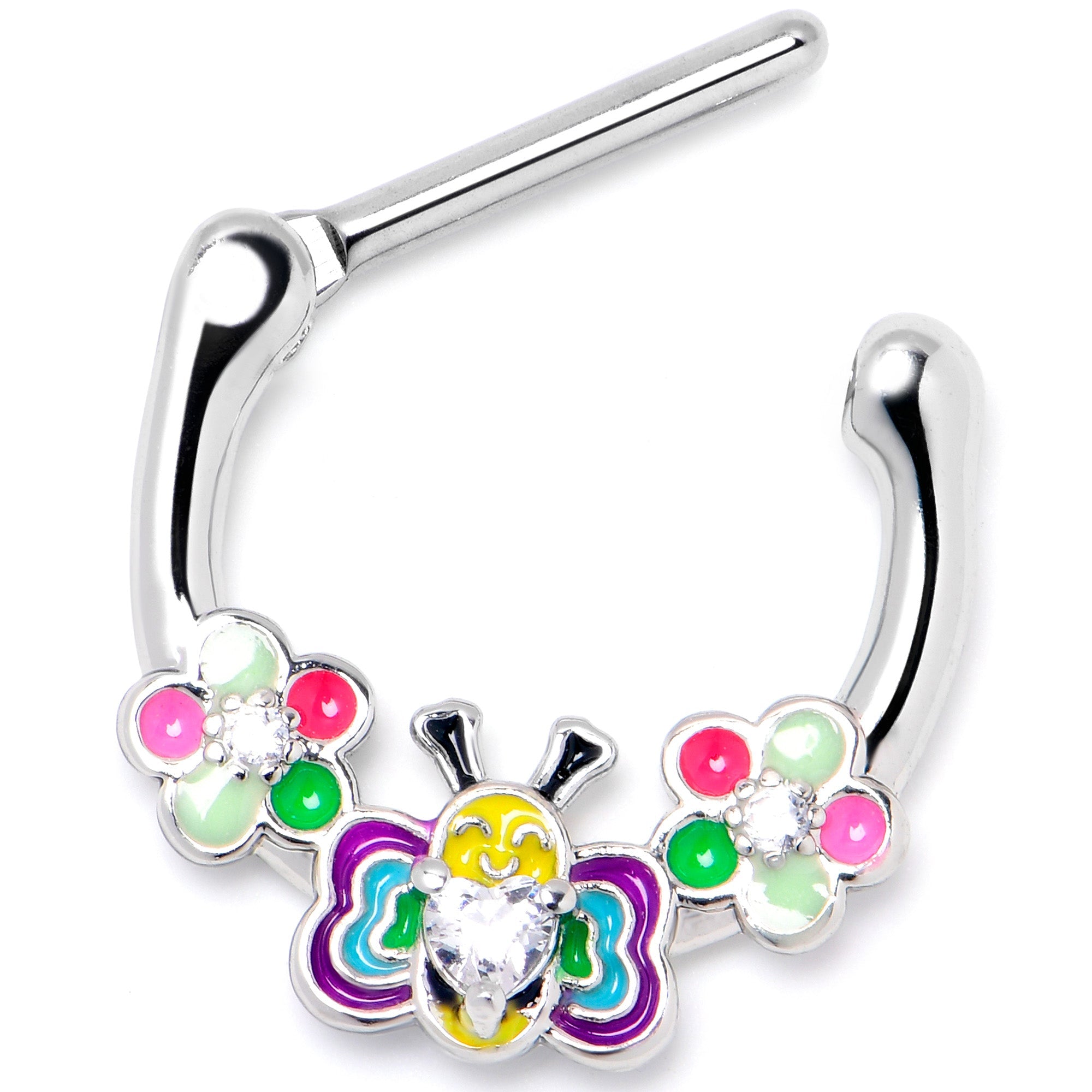 16G 5/16 Clear CZ Gem Butterfly Love Bug Flower Cartilage Clicker