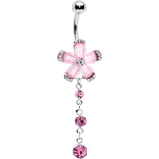 Pink Clear Gem Retro Flower Glamour Dangle Belly Ring