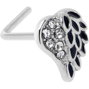 20G 7mm Clear Gem Heavenly Heart Angel Wing Black L Shape Nose Ring