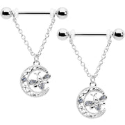 14G 9/16 Clear Gem Lunar Dragonfly Chain Dangle Nipple Ring Set