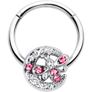 16G 3/8 Pink Gem Lunar Dragonfly Hinged Segment Ring