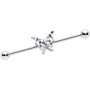14G Clear Gem Fancy Fab Butterfly Industrial Barbell 38mm