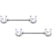 14G 9/16 White Faux Pearl June Birthstone Nipple Ring Set