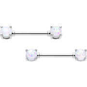 14G 9/16 White Faux Opal October Birthstone Nipple Ring Set
