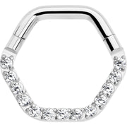 16G 5/16 Clear CZ Gem Hexagon Shape Hinged Segment Ring