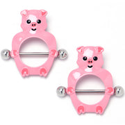 14G 9/16 Happy Pink Pigs Nipple Shield Set