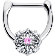 16G 5/16 Pink Clear CZ Gem Flower Circle Cartilage Clicker